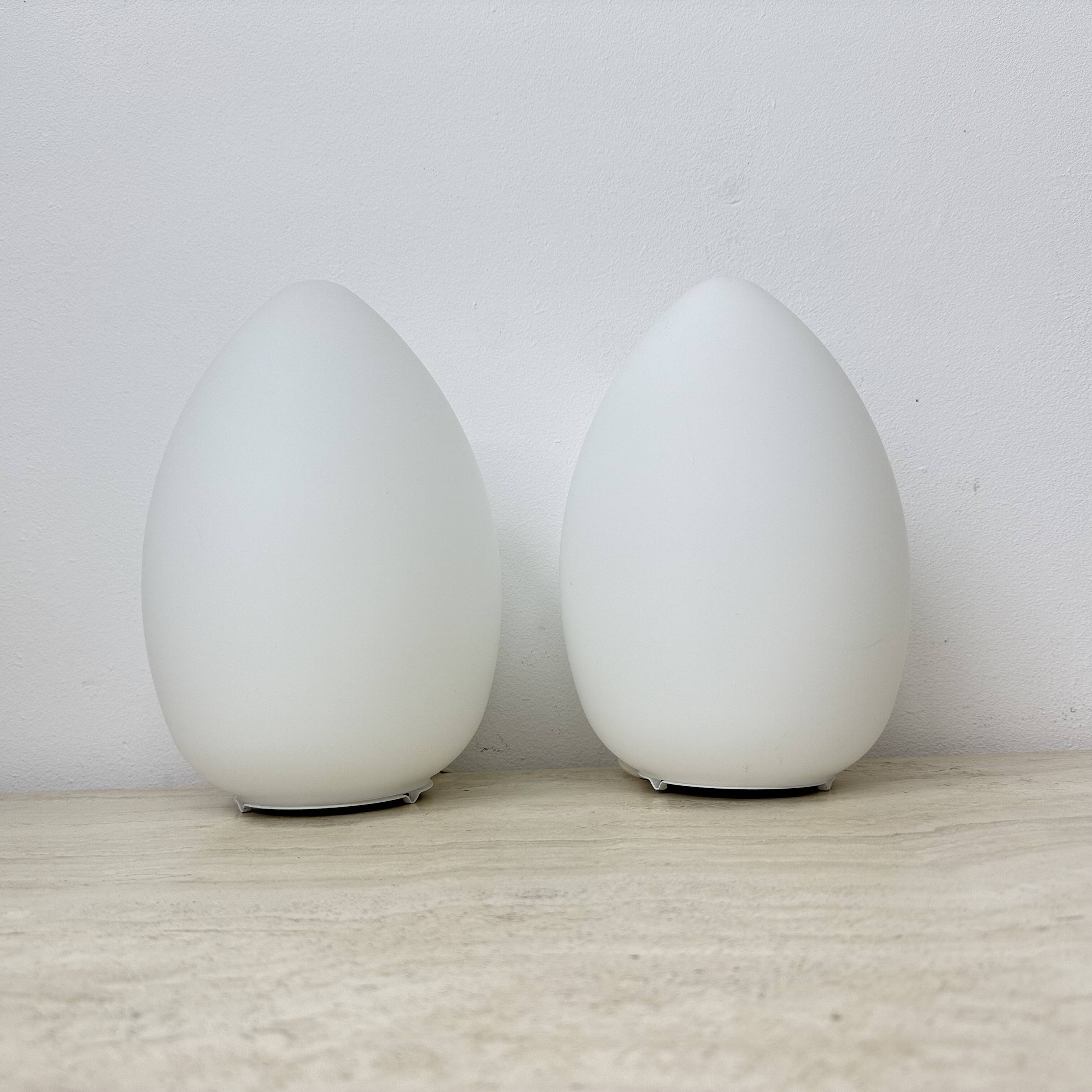 Set of 2 Vintage egg shaped opaline glass table lamp , 1970s