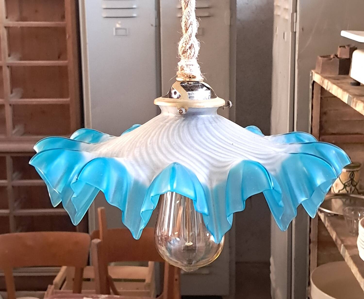 Blue draped suspension