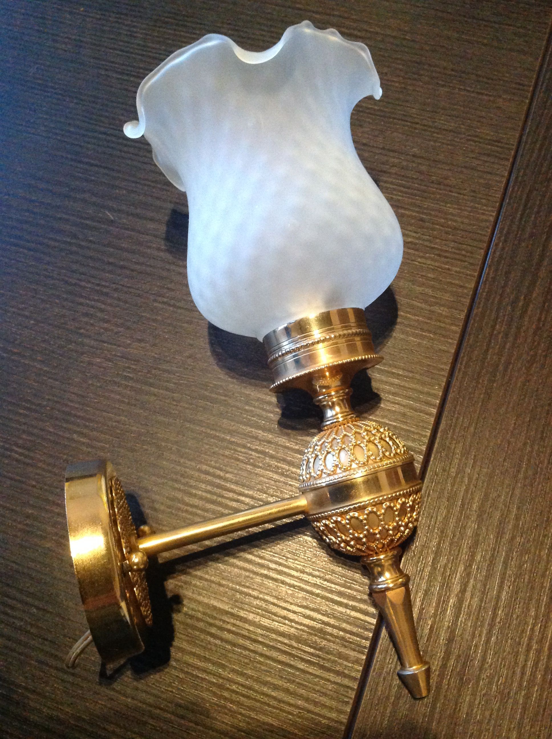 Brass wall light and satin glas vintage 50s-60s