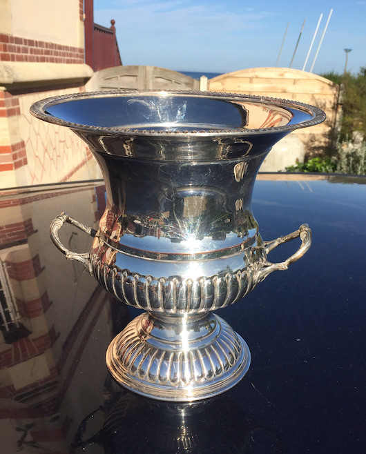 Refresher, silver metal champagne bucket, Medici vase shape