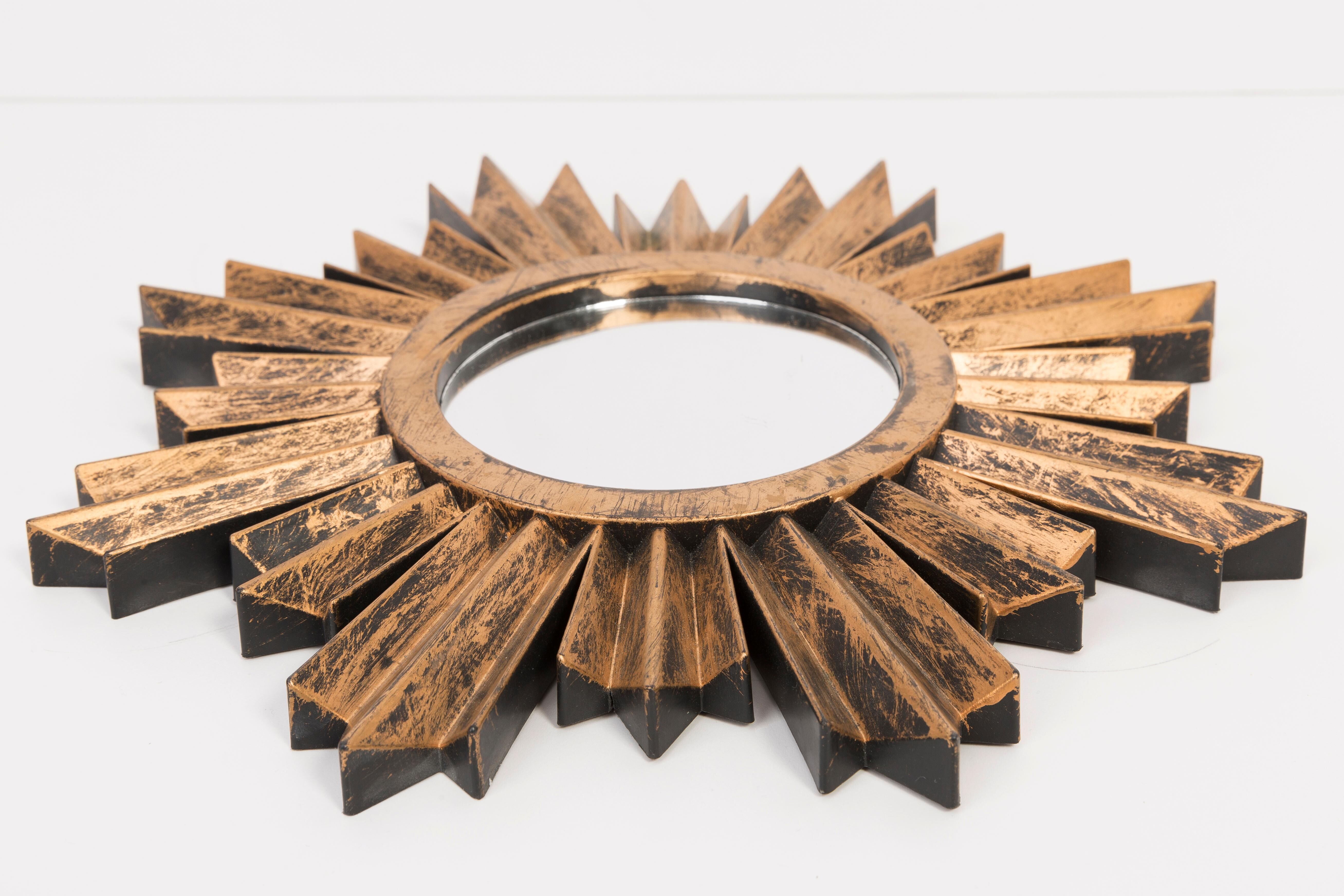 Modern golden sun mirror from the 20th century, plastic, 1980s