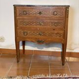 Commode antique avec intarsia &plateau en marbre