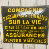 Plaque Émaillée «  Compagnie des assurances »
