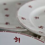 6 old Belgian earthenware dessert plates Nimy red pattern
