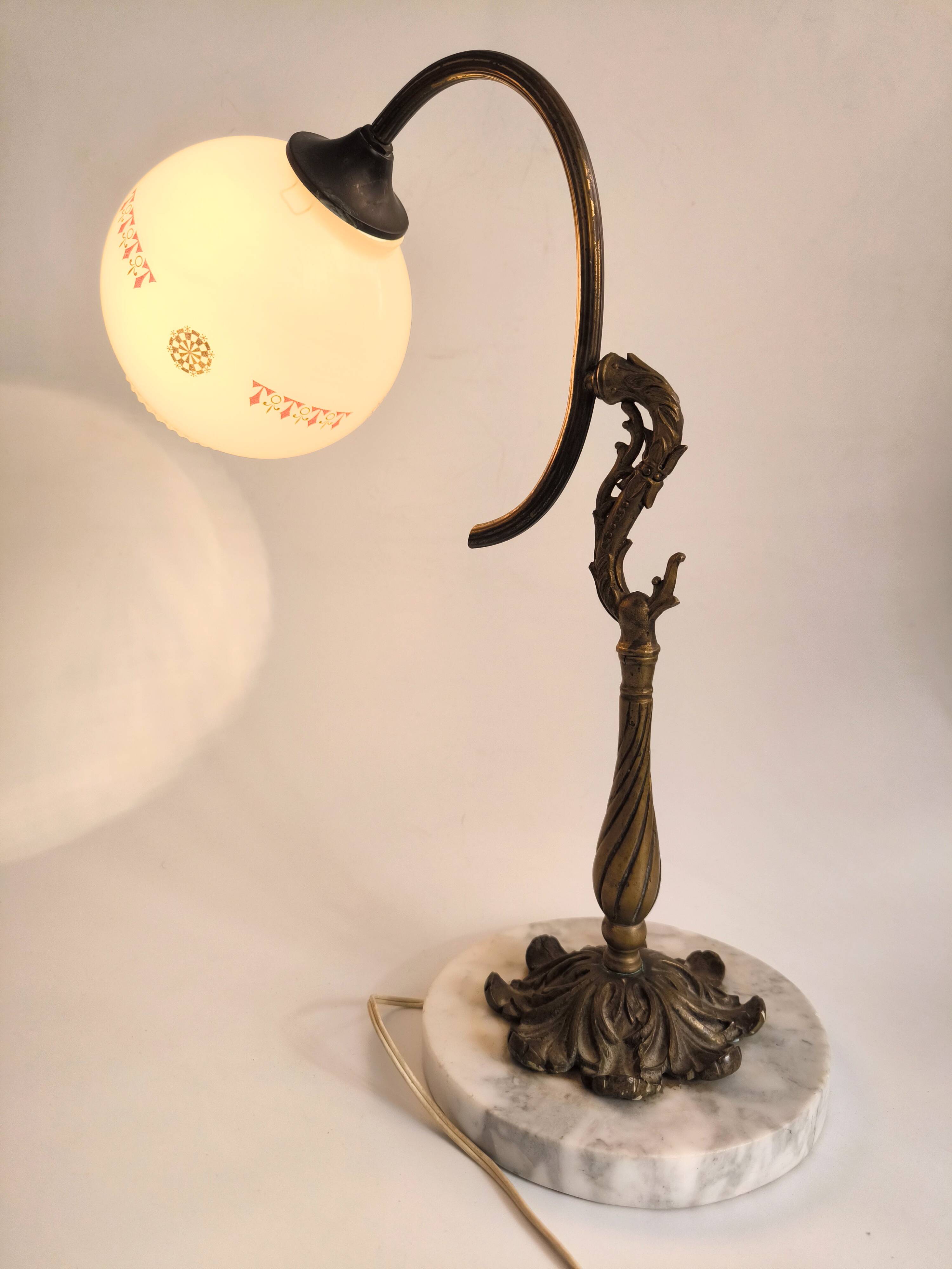 French Art Nouveau bronze and marble lamp