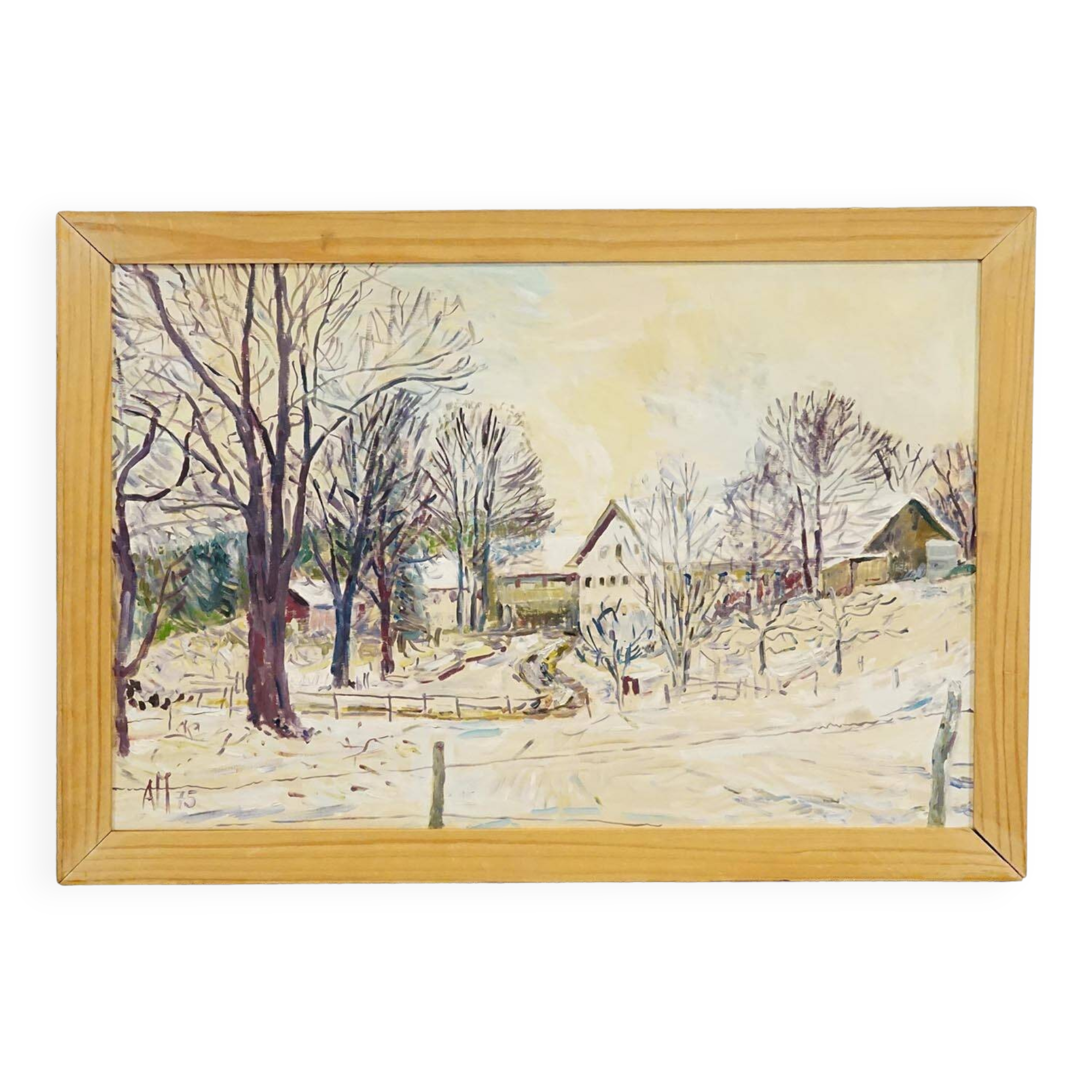 Oil painting by Alexander Michael of a winter farm.
