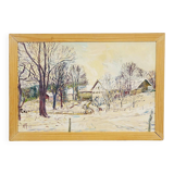 Oil painting by Alexander Michael of a winter farm.