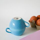 Pair of digoin sarreguemines cups textured sky blue and gold edging 1950