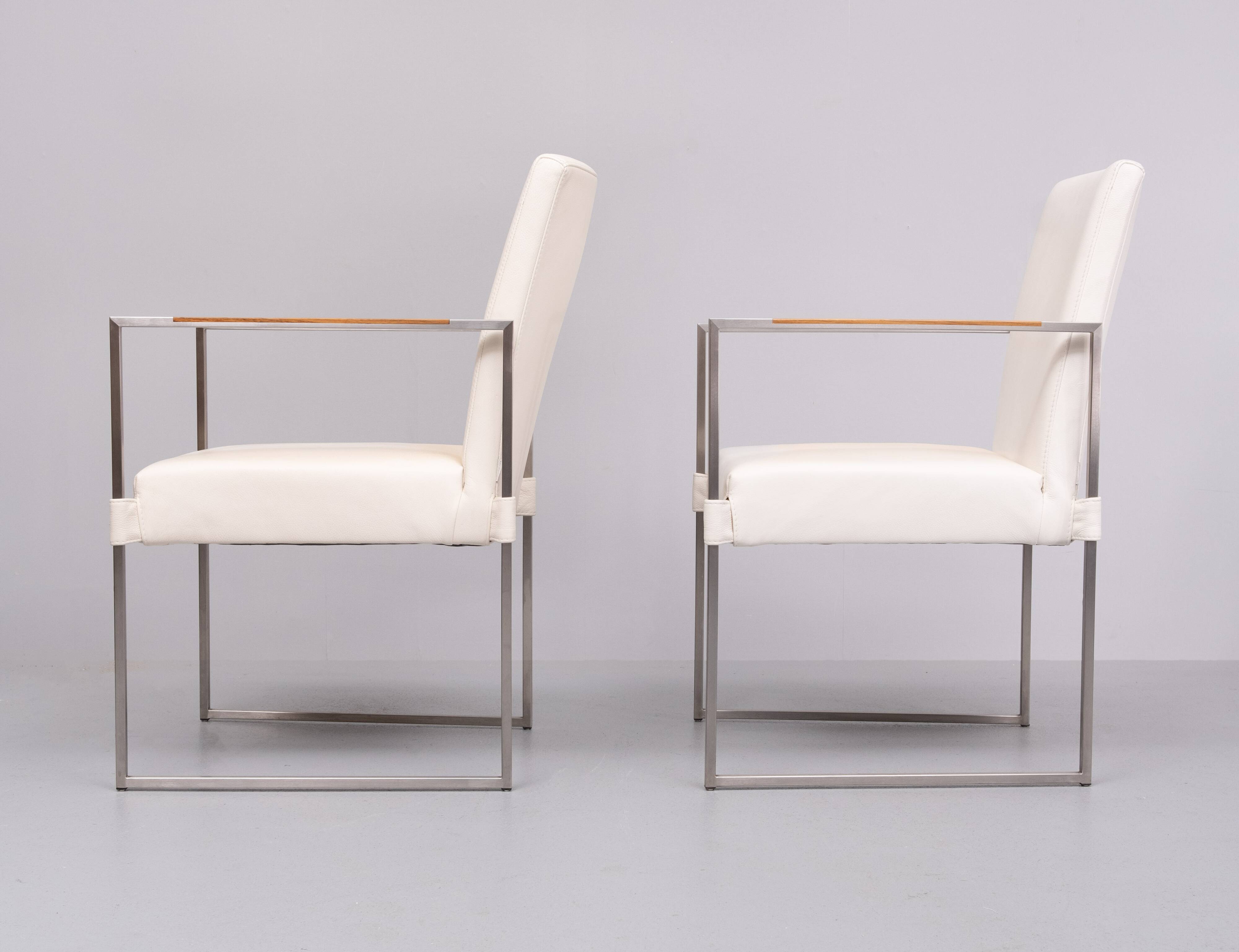 Bert Plantegie White Leather reclining Armchairs .