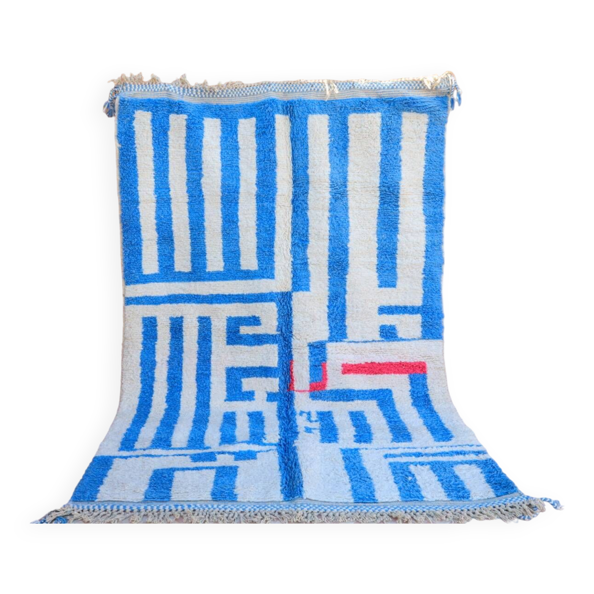 Moroccan Berber blessed ouarain rug modern blue and white