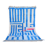 Moroccan Berber blessed ouarain rug modern blue and white