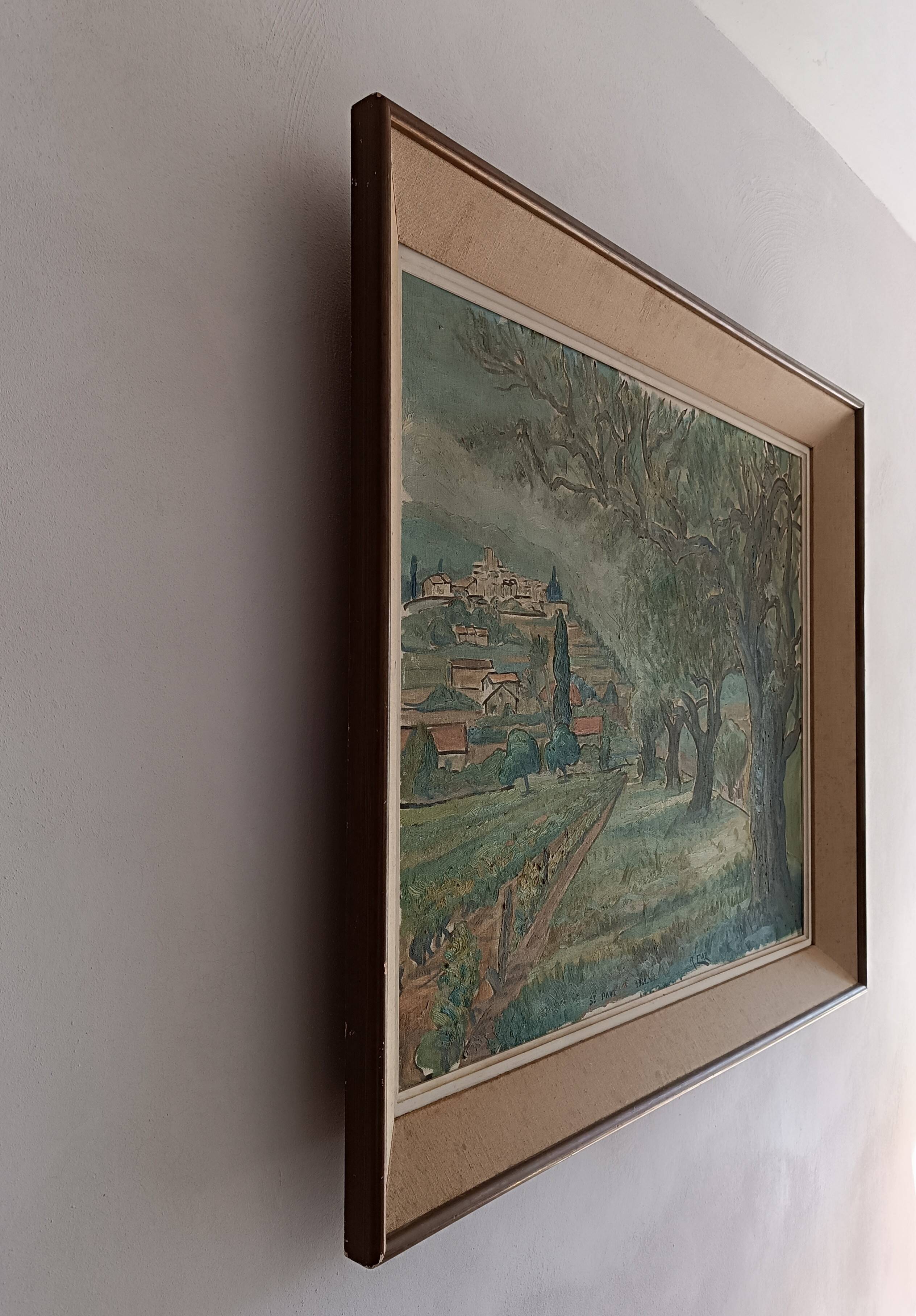 Large oil on canvas landscape of St Paul de Serre signed R. CAZ.