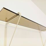 Large vintage wall shelf in smoked glass and white metal in String style.