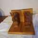 Vintage hand-carved wooden squirrel bookend