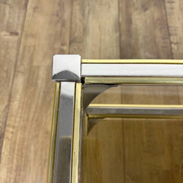 Table basse en chrome et verre fumé à double plateau, années 70