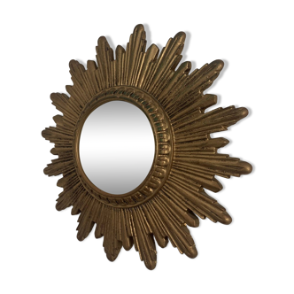 Miroir vintage 1960 soleil sorcière résine doré - 31 cm