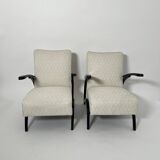 Set of Czechian Art Deco Black Laquered Lounge Chairs attributed to J. Halabala for Up Závody, 1930s