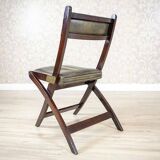 Vintage Walnut Folding Chair in Dark-Green Leather, 1950s