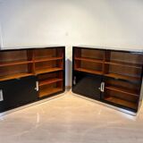 Vintage Bauhaus Office Cabinet in Black Lacquer and Mahogany, 1930