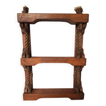 Wall shelf with 3 levels made of boat rope.