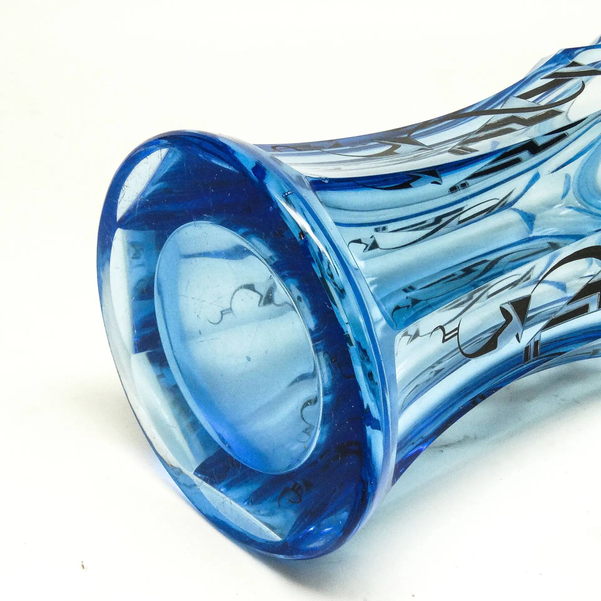 Art Deco vase, blue crystal, designed by K. Palda, Czechoslovakia, 1930s