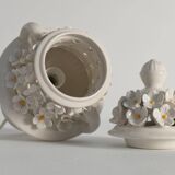 White Ceramic Table Lamp with Flower Motif, Italy 1960s