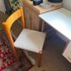 Vintage wooden chair with cream white corduroy seat