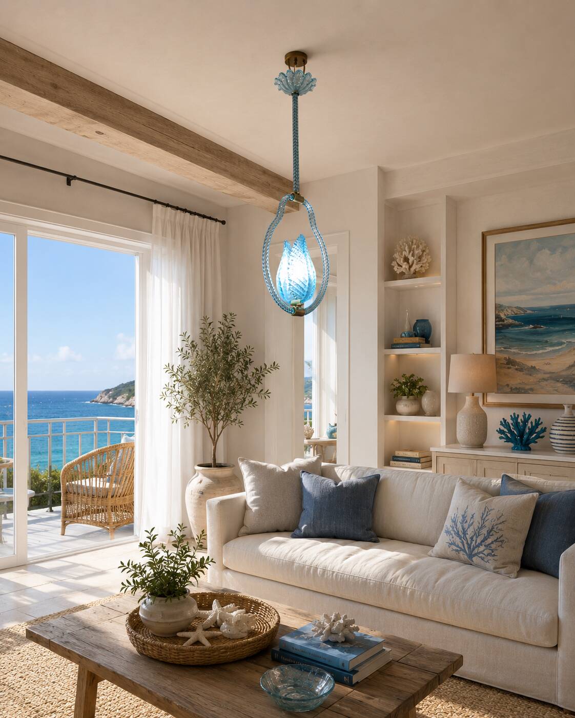 Light Blue Murano Glass Chandelier by Barovier e Toso, 1950s