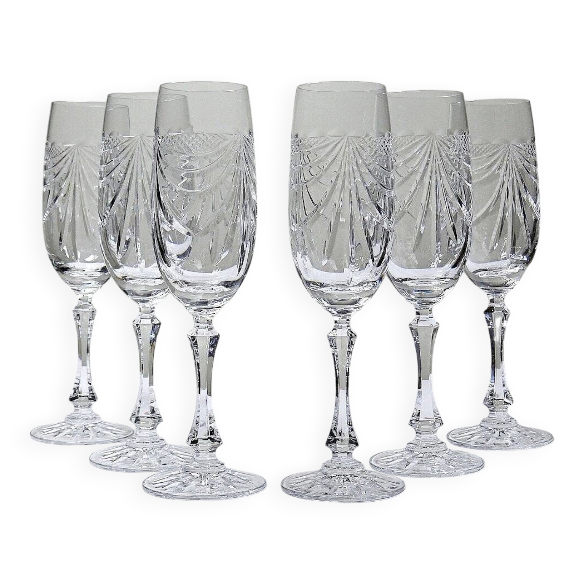 Set de 6 flûtes à champagne en cristal de Lorraine taillé main