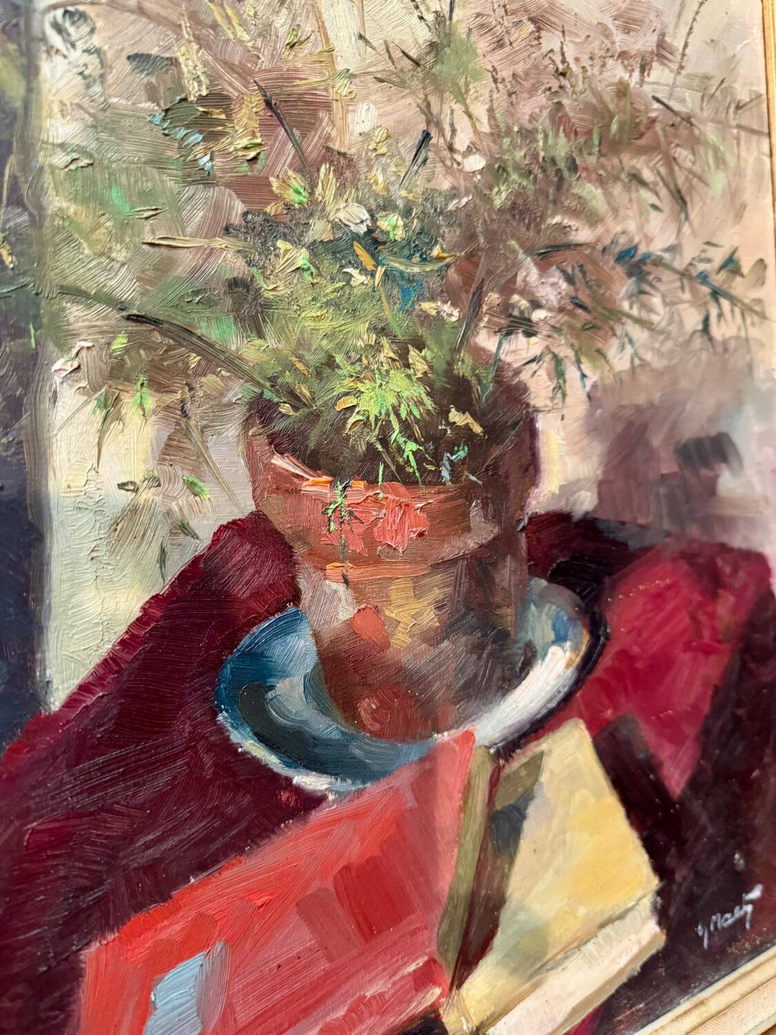 20th century still life painting with books