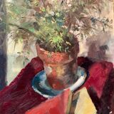 20th century still life painting with books