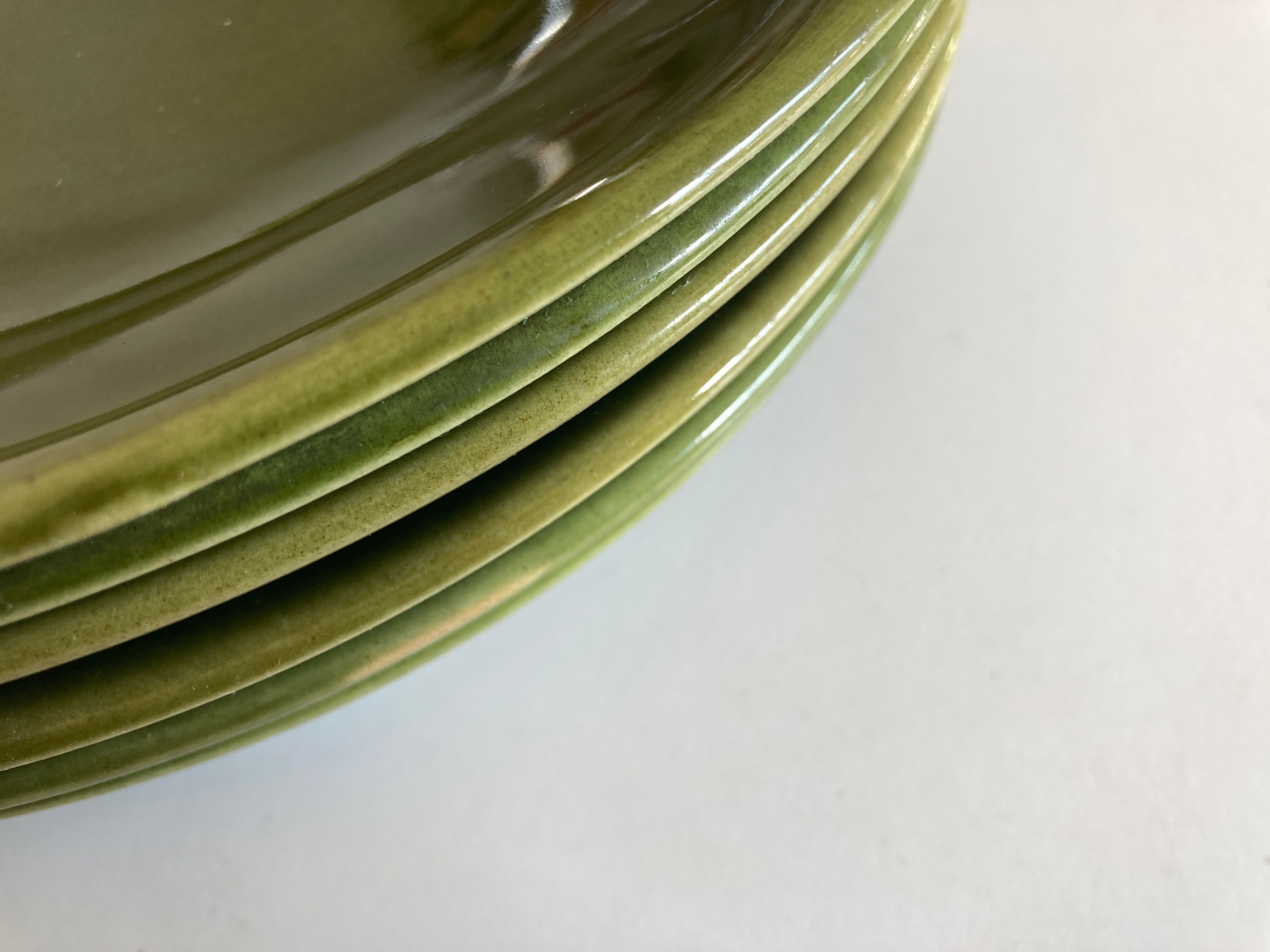 set of 6 flat plates 1960 in green faience