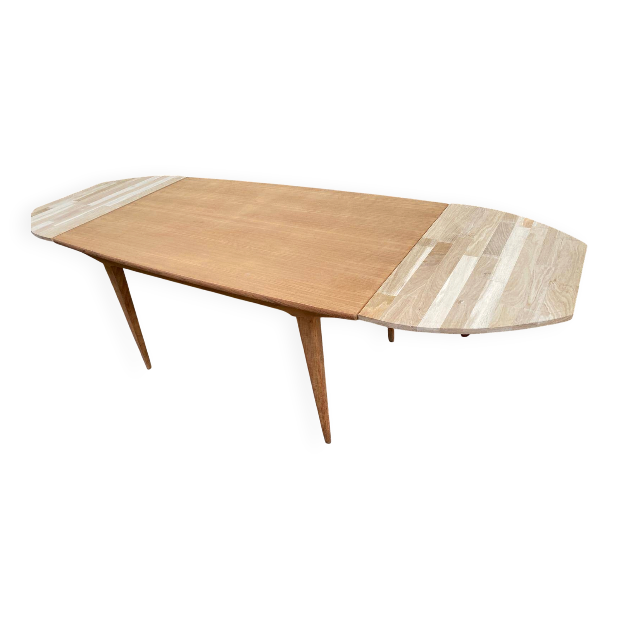 Scandinavian extendable dining table stripped in raw teak 1960 certified NF