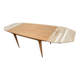 Scandinavian extendable dining table stripped in raw teak 1960 certified NF