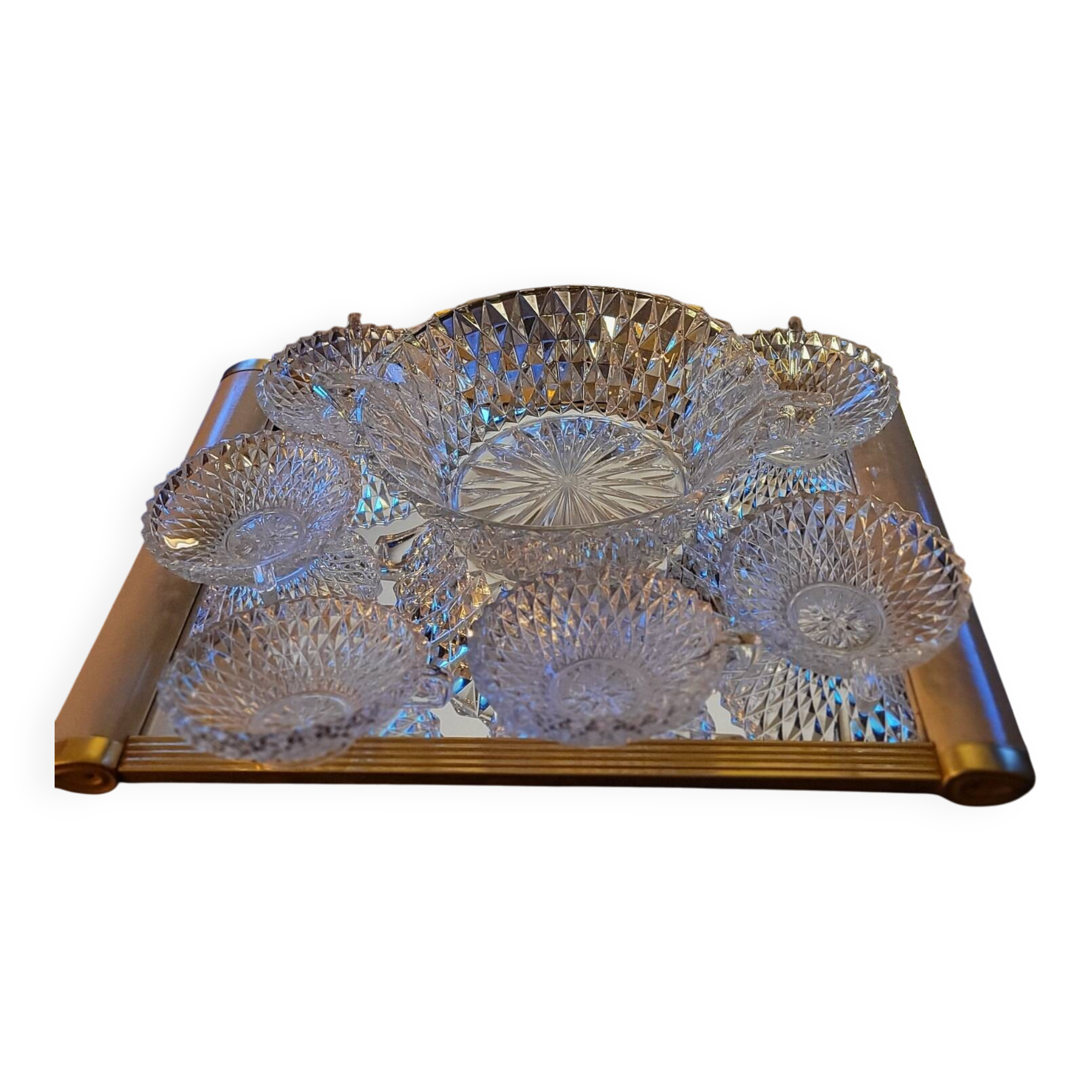 Cut Glass Dessert/Punch Bowls - Diamond Style