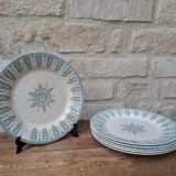 Set of 6 old flat plates, Annam model, opaque porcelain from Gien Terre de Fer