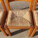 Set vintage pine dining table with 4 rush seat chairs Dutch design