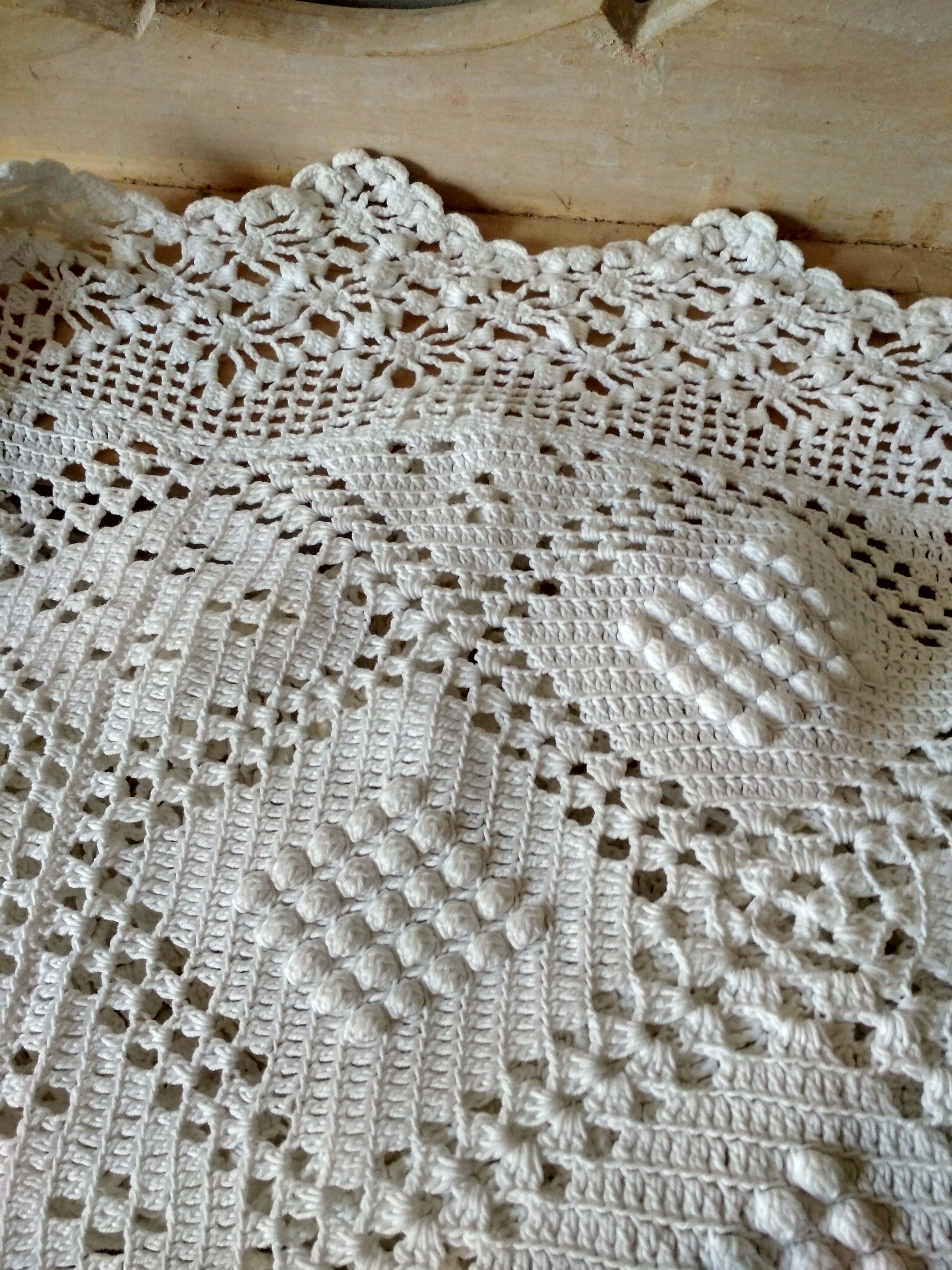 Dessus de lit en coton blanc écru jeté de lit en crochet