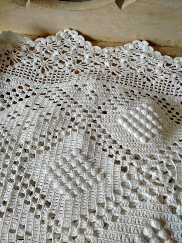 Dessus de lit en coton blanc écru jeté de lit en crochet