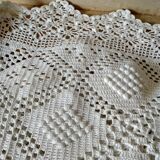 Ecru white cotton bedspread, crocheted bed throw