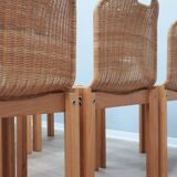Curved wicker and wood chairs 1970s, set of 6