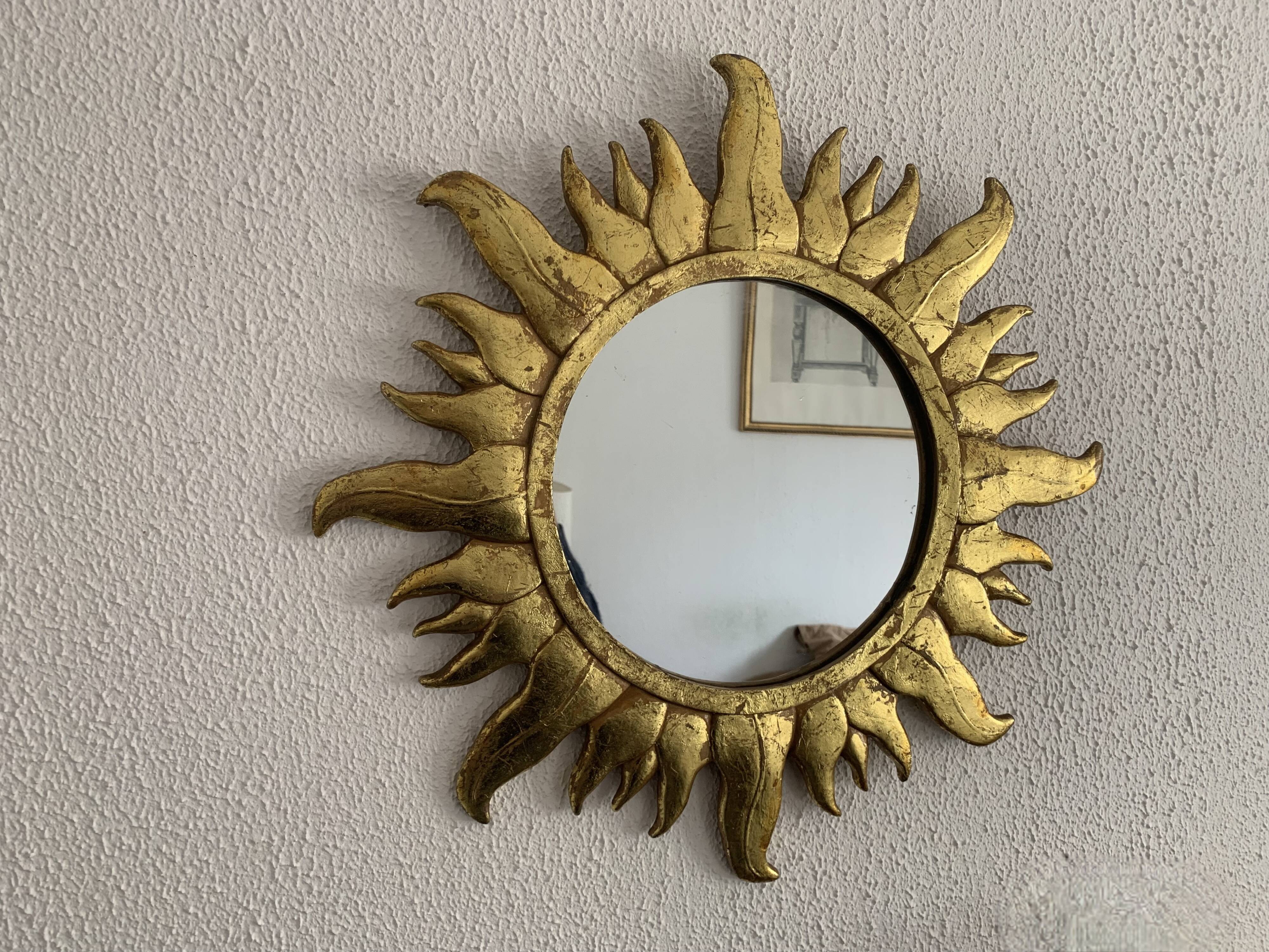 Vintage 1960s sunburst gold resin witch mirror - 49 cm
