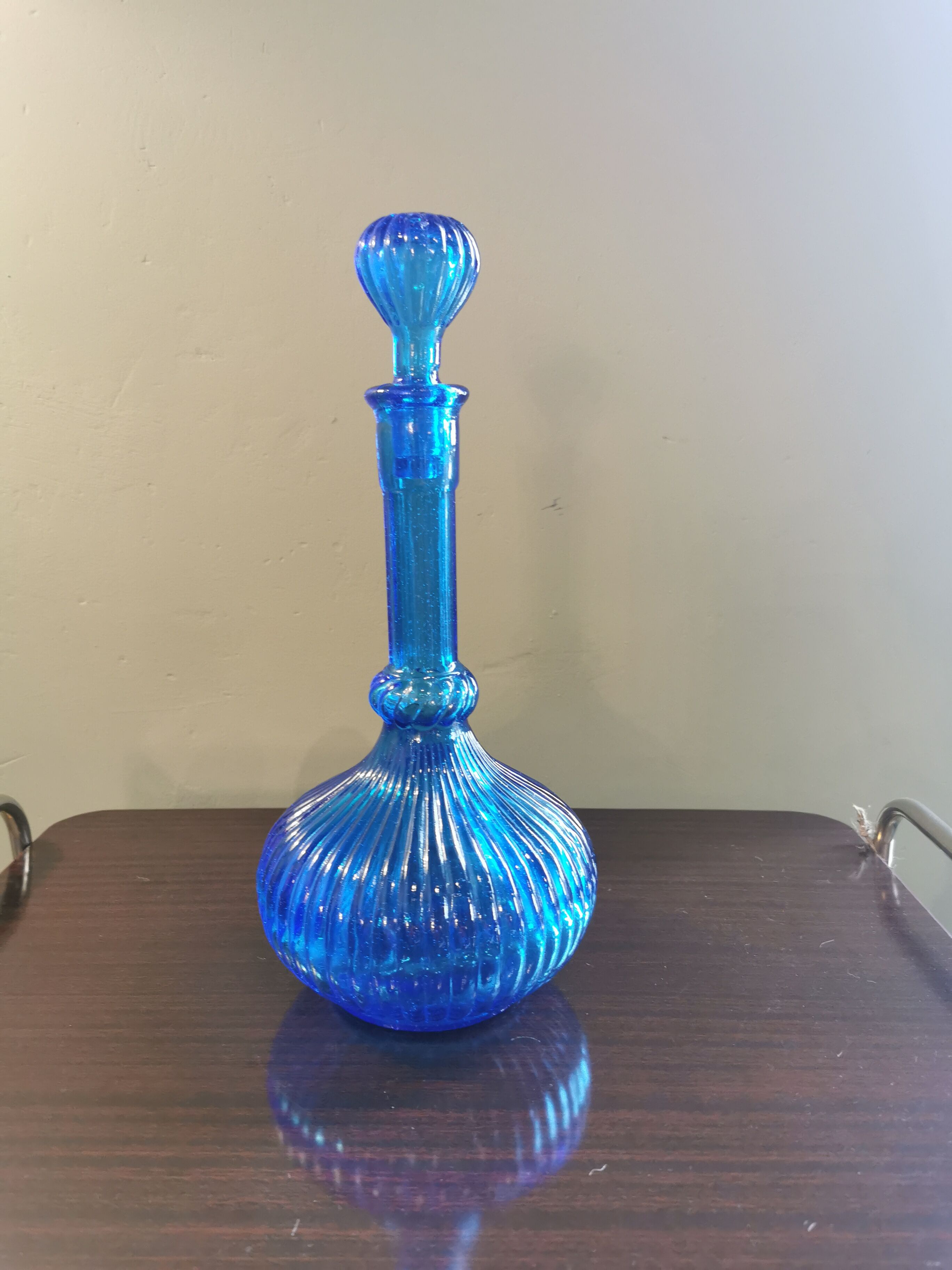 Vintage blue fluted decanter