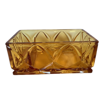 Old yellow thick glass desk organizer