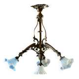 Large bronze chandelier, opaline tulip, early 20th century