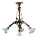 Large bronze chandelier, opaline tulip, early 20th century