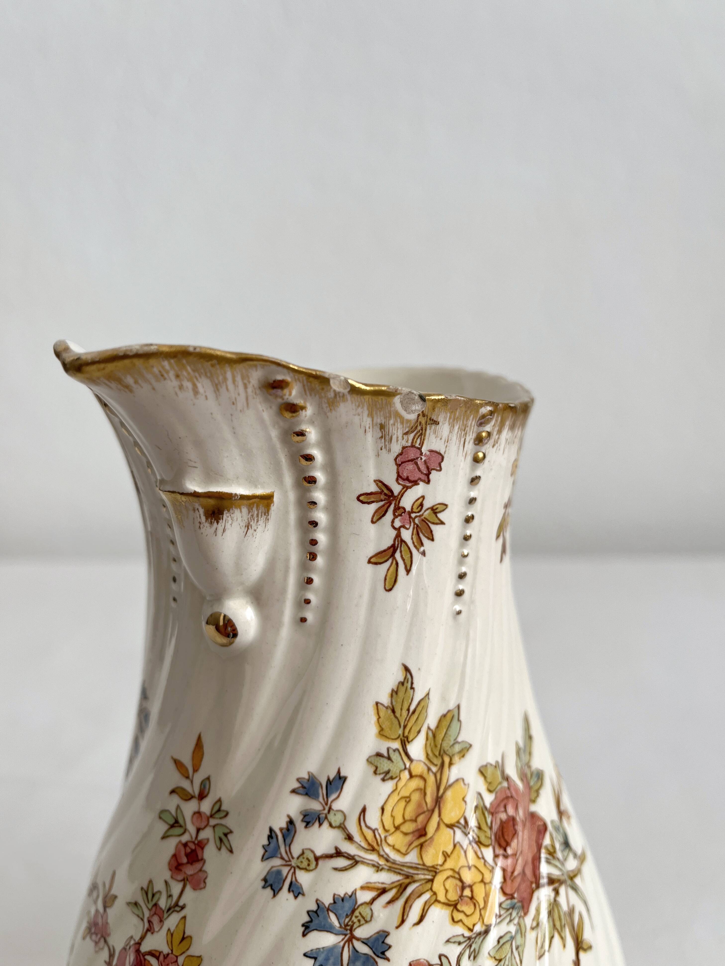 Polychrome ironstone milk jug "Louis XV" U&C Sarreguemines