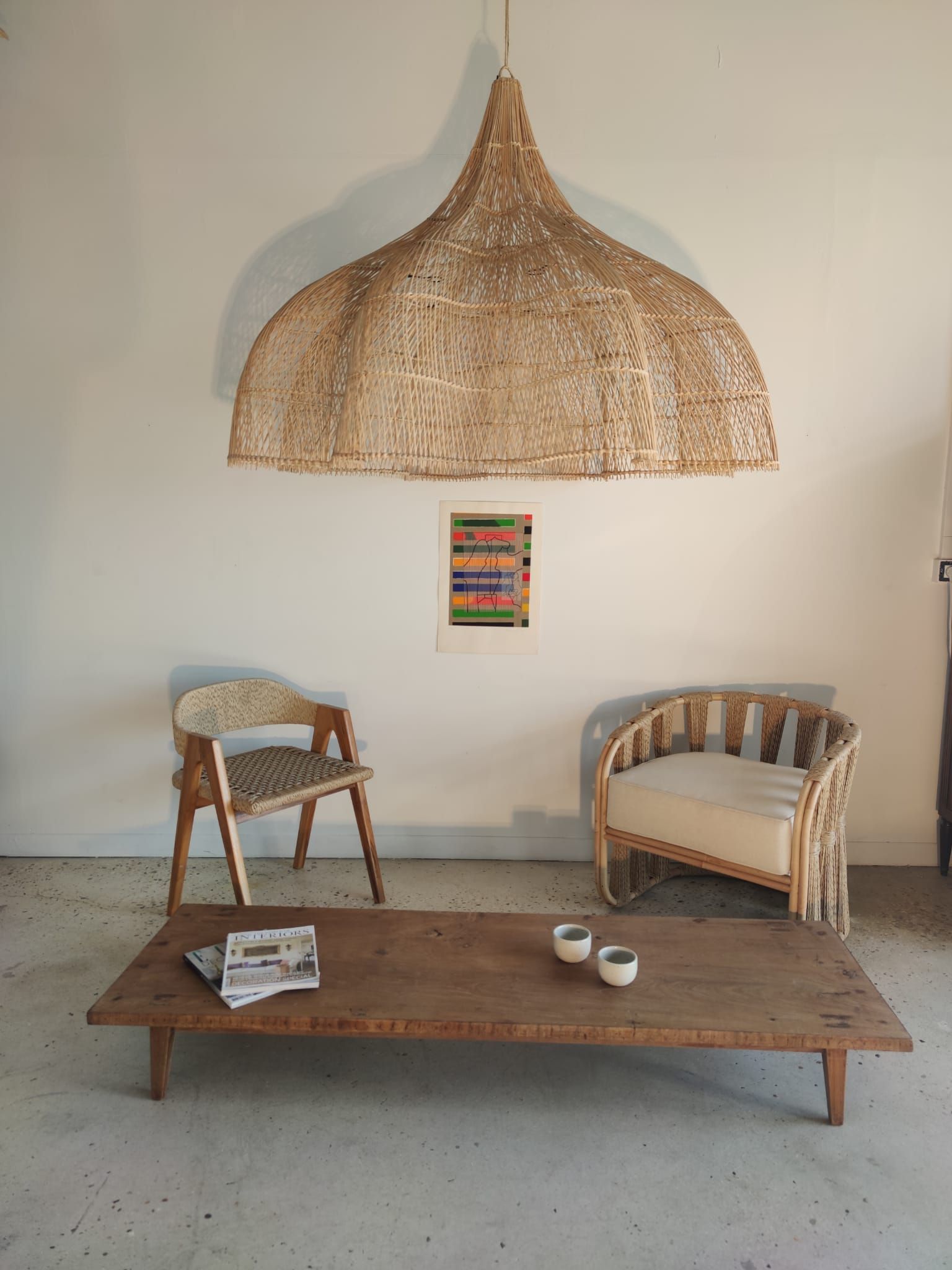 Huge rattan suspension in the shape of a corolla H:1m; D: 1m50