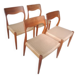 4 chaises en teck et corde par Harry Ostergaard pour Randers Mobelfabrik