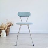 Old chrome metal and blue velvet chair